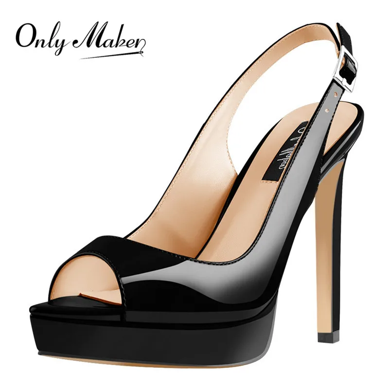 

Onlymaker Women Sexy Peep Toe Platform Sandals High Heels Black Yellow Red Slingback Shinning Patent Big Size Sandals