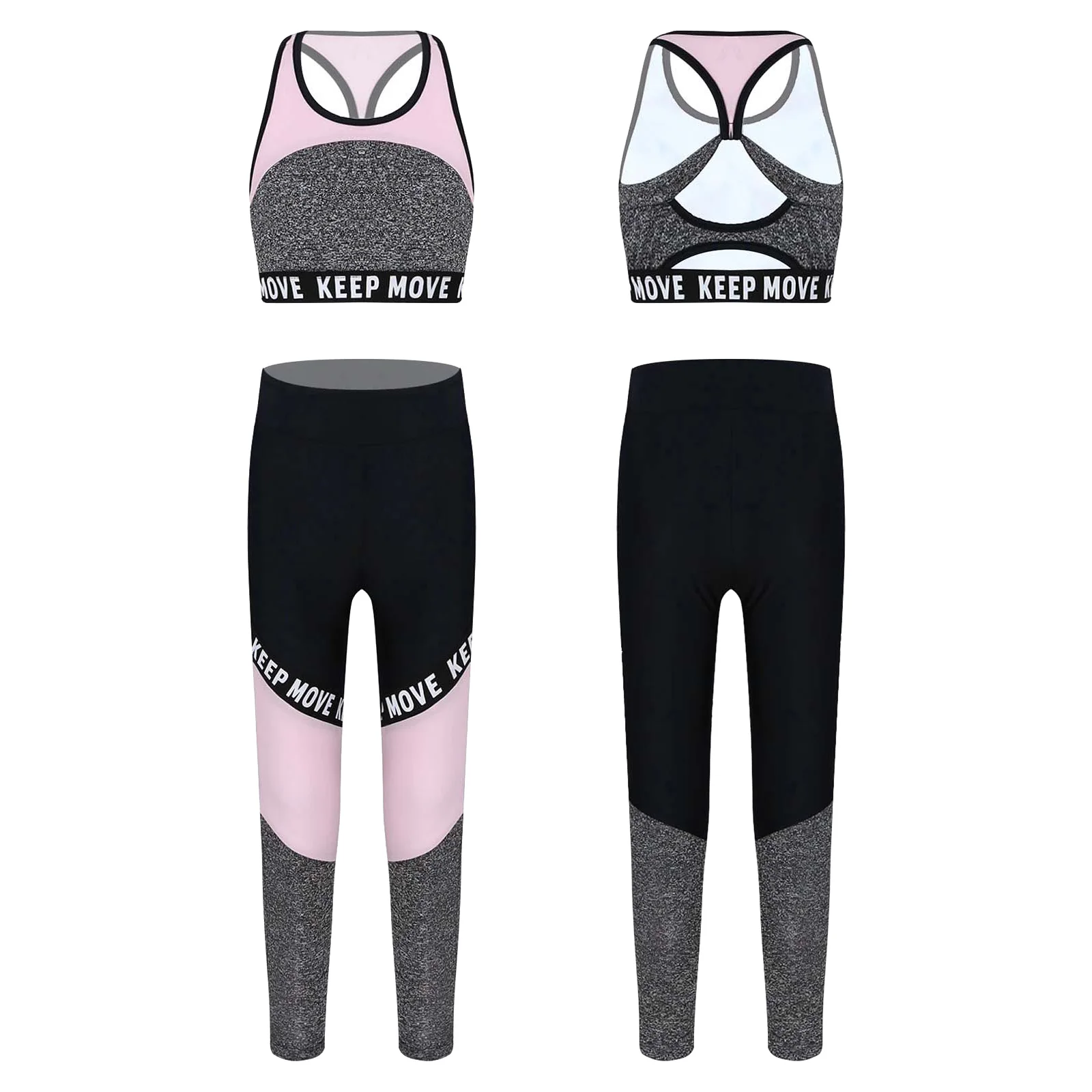 Kids Girls Sports Outfits Workout Gymnastics Sport Bra Top Patchwork Pant Leggings Set Ballet Dancewear Fitness Exercise Sets