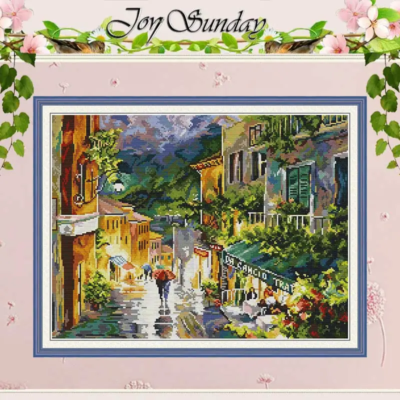 In the Rain Scenery Counted Cross Stitch Set 11CT 14CT Stamped DIY Handmade Chinese DMC Cross-stitch Kit Embroidery Needlework