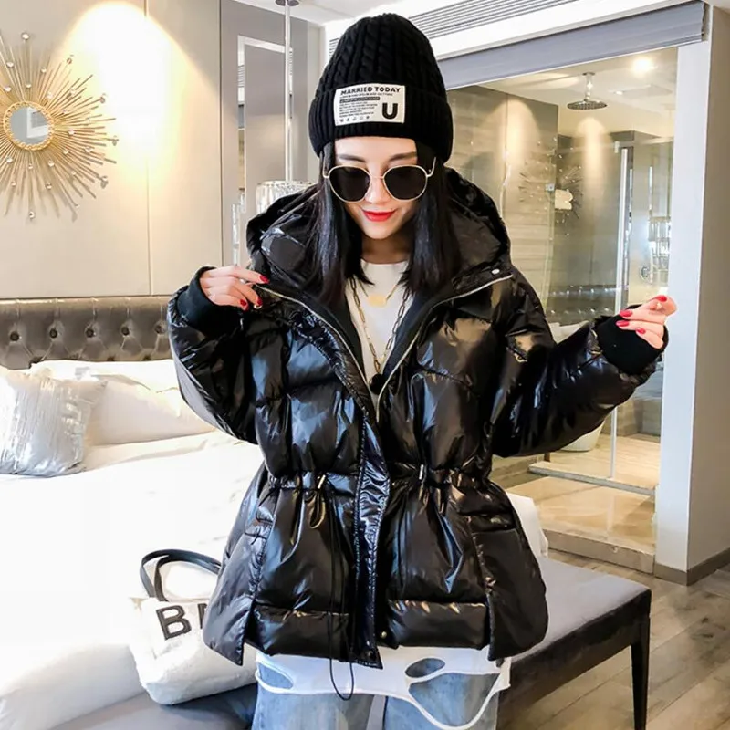 

New Winter Warm Snow Women Parka Hooded Windproof Loose Cotton Jacket Glossy Down Parka Women Coat s1797