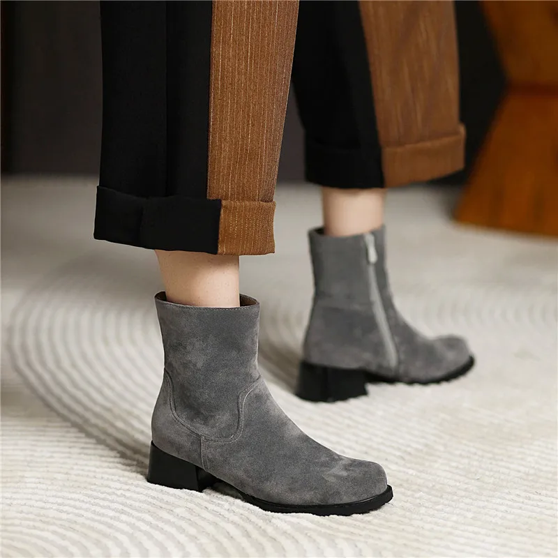 YMECHIC Concise Matte Leather Nude Ankle Boots for Women Splicing Shoes Black Gray Brown Blue 2021 Winter Shorty Botas Size 43