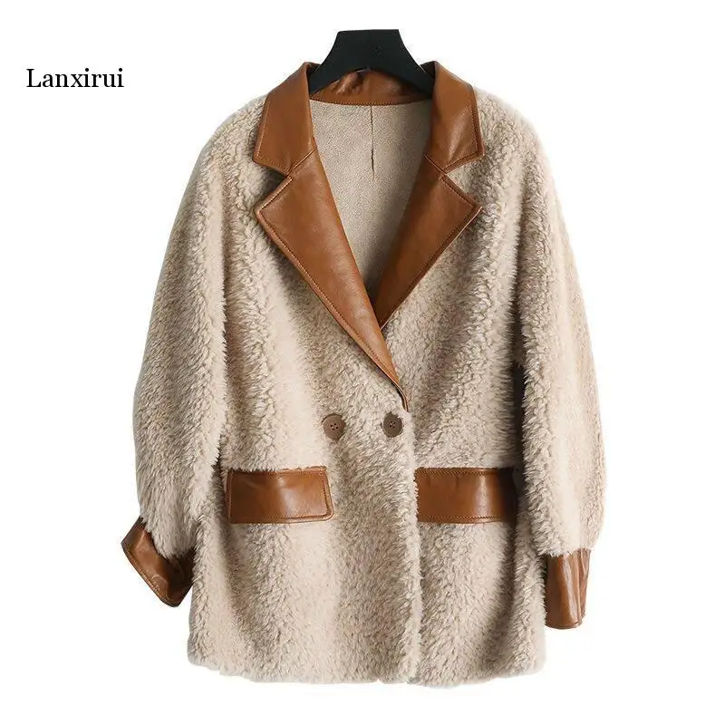 

-10 Degree Women's winter FAKE wool fur coat girl warm jacket coats lady Long sheep fur jackets over size parkas