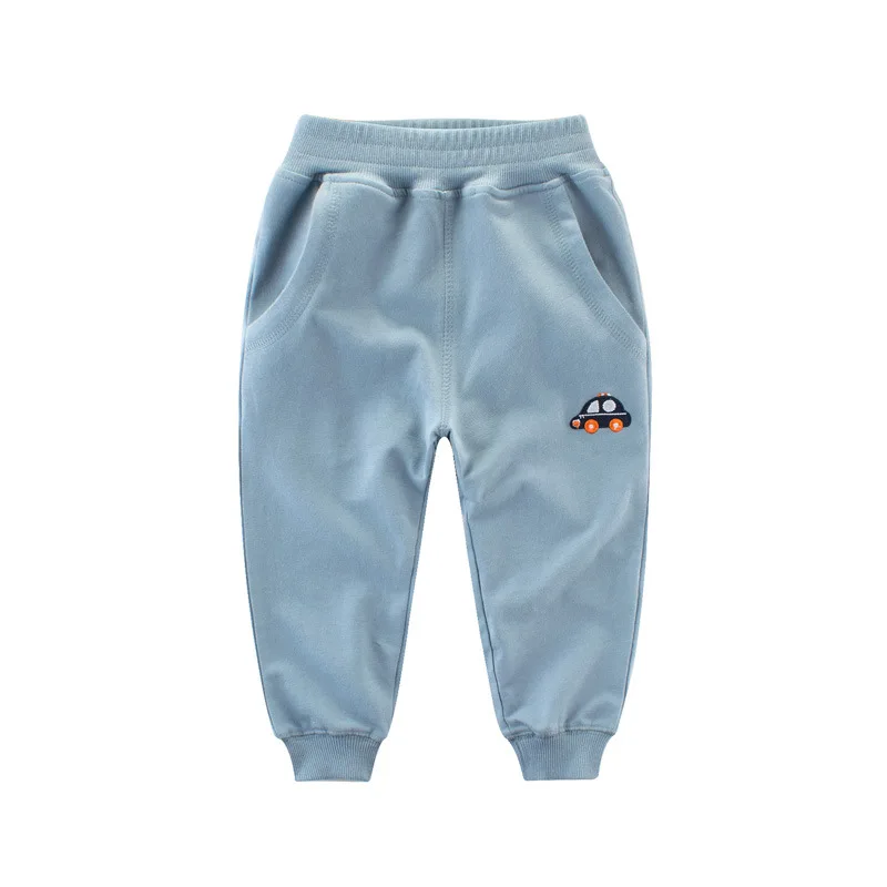 2024 1-9 Years Boy Trousers Children 100% Cotton Car Cartoon Long Sport Pants Baby Kids Spring Autumn Casual Sweatpants