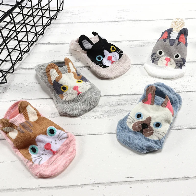 1 pares bonito harajuku animal feminino meias conjunto engraçado primavera gato cão coelho panda baixo corte curto tornozelo meia feliz tamanho 34-40