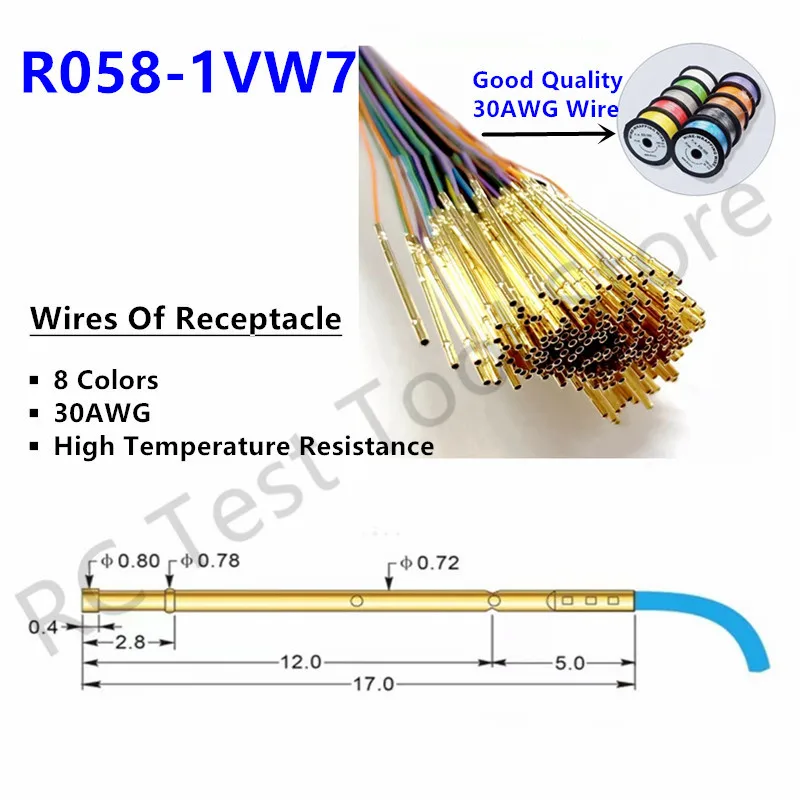 

8/40/80/200PCS Spring Test Probe Receptacle With Wire 30AWG R058-1VW7 Test Needle Sleeve Socket Length 700mm