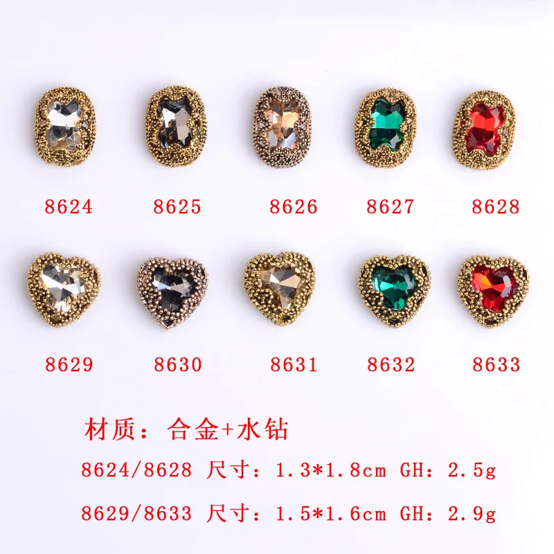 50pc Gold color Crystal Triangle/Heart Shape charm for cloth/wedding hair Jewelry Findings for DIY Handmade Jewelry Making