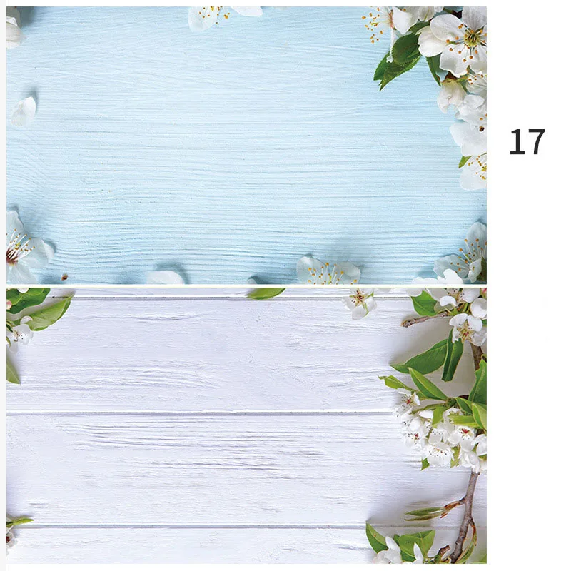 Fiore bianco blu legno Studio fotografico 57x87cm due colori PVC impermeabile stampa venatura del legno fotografia fiore sfondo