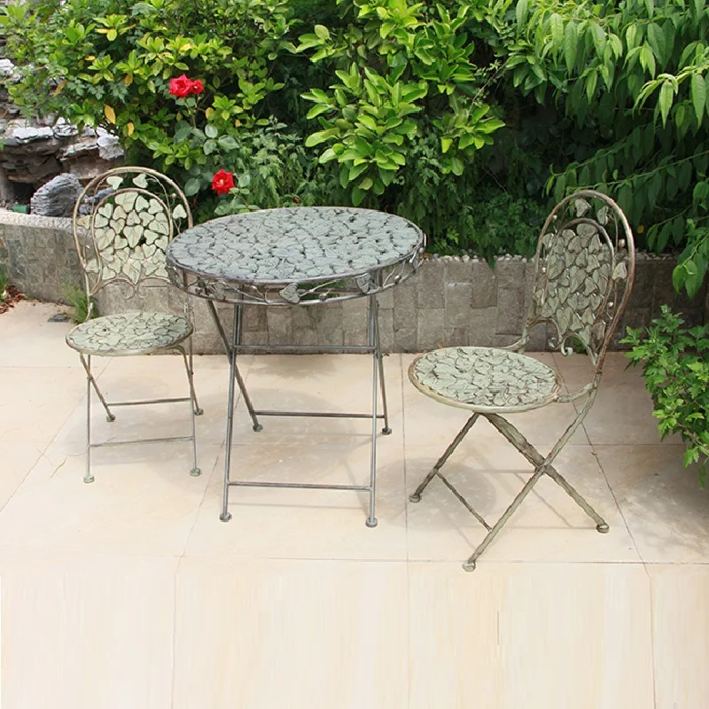 Old Courtyard Retro Iron Table and Chairs,Terrace Outdoor Leisure Tables, 1 Table and 2 Chairs
