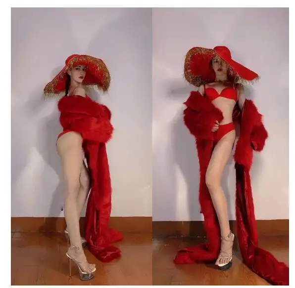 

Red Stage Dance Costume Sexy women dance clothing Performance nightclub bar wear dj dancer outfit