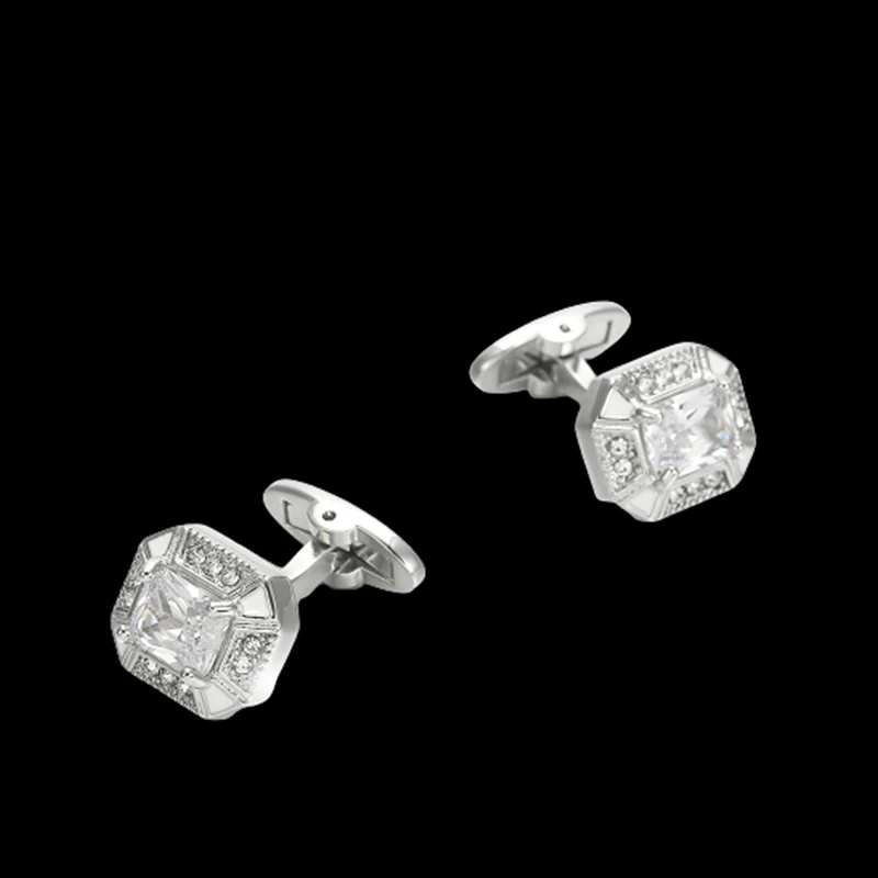 FLEXFIL Jewelry french shirt cufflink for mens Brand Cuffs link Button Square white crystal High Quality Wedding gemelos