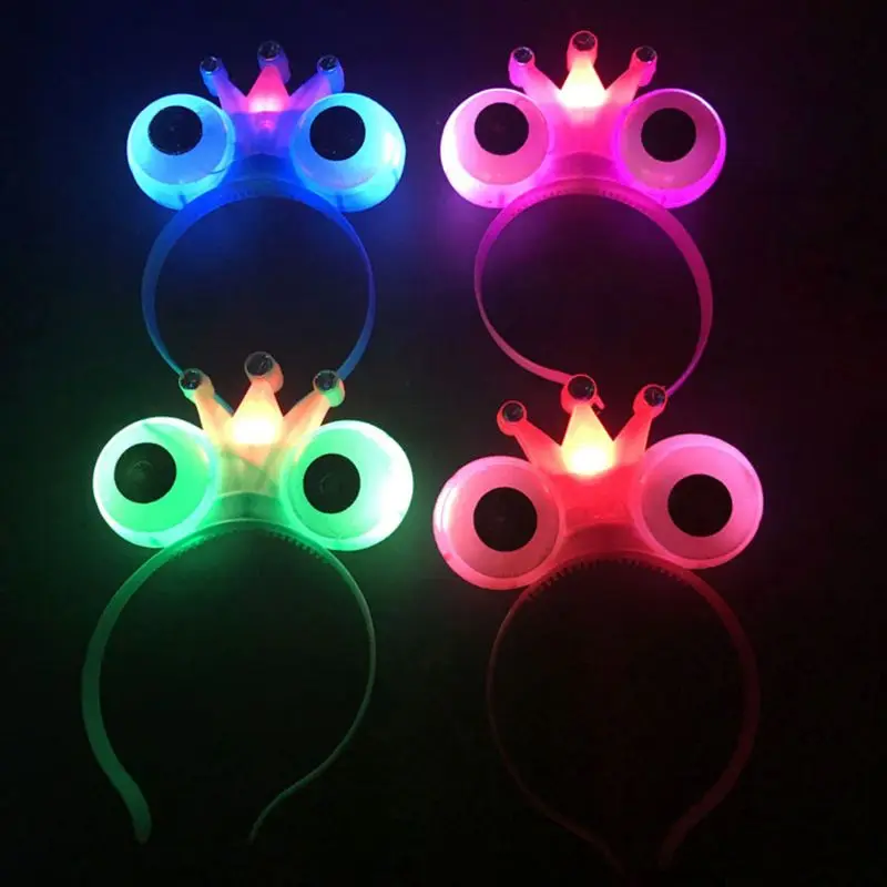 Women Women Girls LED Light Flashing Cute Frog Eyes Hair Hoop Rhinestone Embellishment Crown Tiara Glowing Headband Party Random