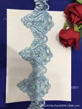 1Yard Pink Blue Beaded Cord Embroidery Lace Trim for Bridal Wedding Gown Costume Design Lace Mesh 12.5cm