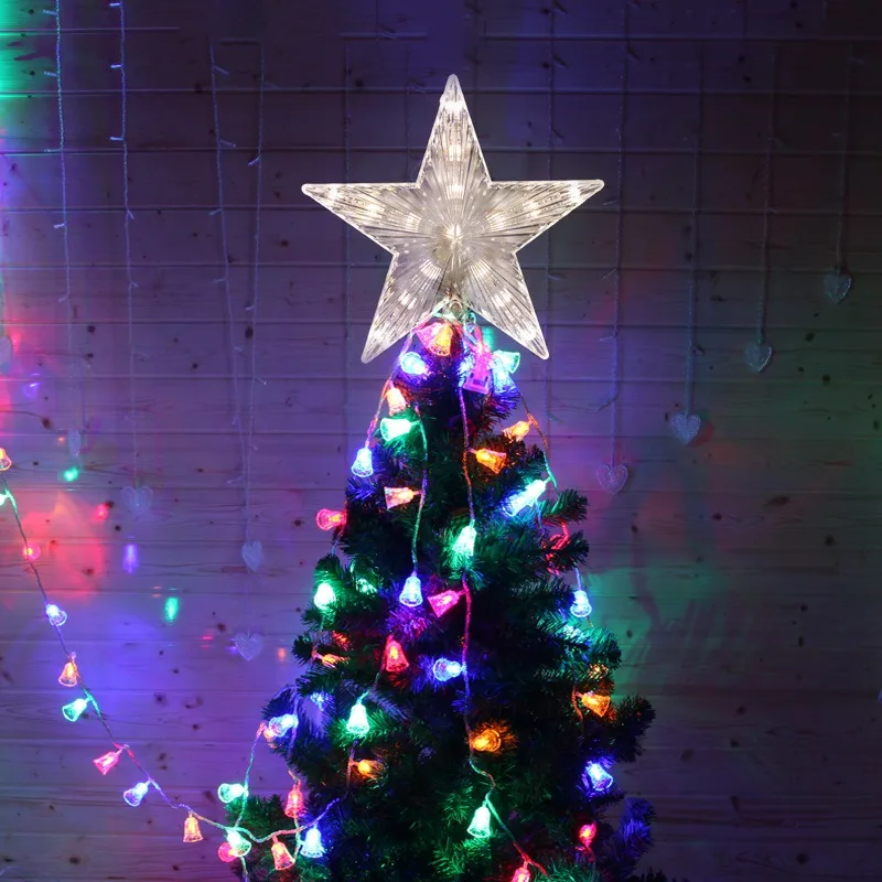 LED Lighting Christmas Tree Topper Star Light Up Glitter Star Xmas Tree Ornaments Holiday Xmas Party Home Bedroom Decorations