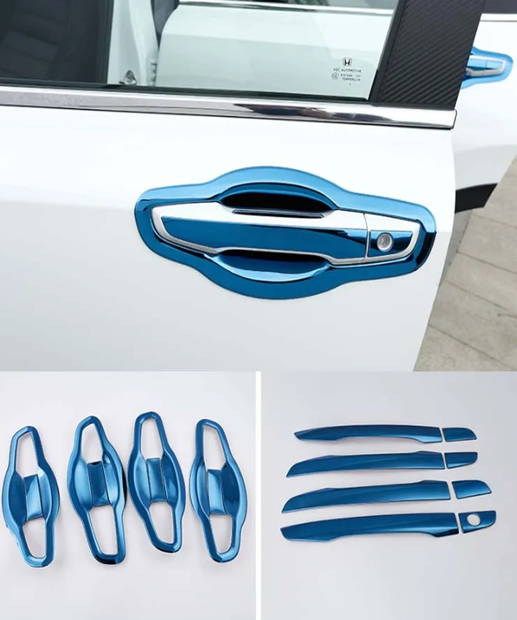 

Full Set Side Car Door Handle Protector Bowl Style Cover Trims For 2017-2021 Honda CRV CR-V Decoration Steel Blue New