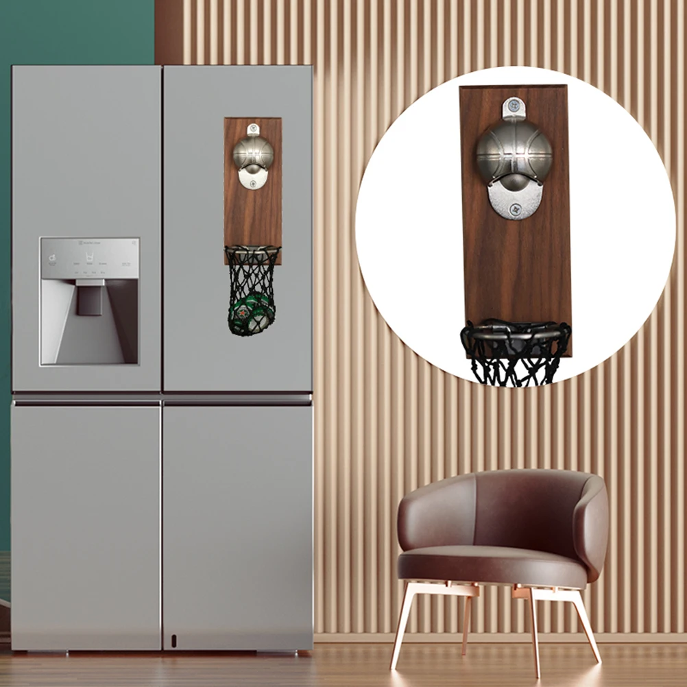 Creative Magnetic Bottle Opener Wall Mounted Fridge Beer Opener Embedded Solid Wood Magnet Cap Catcher For Wine Beer Zinc Alloy