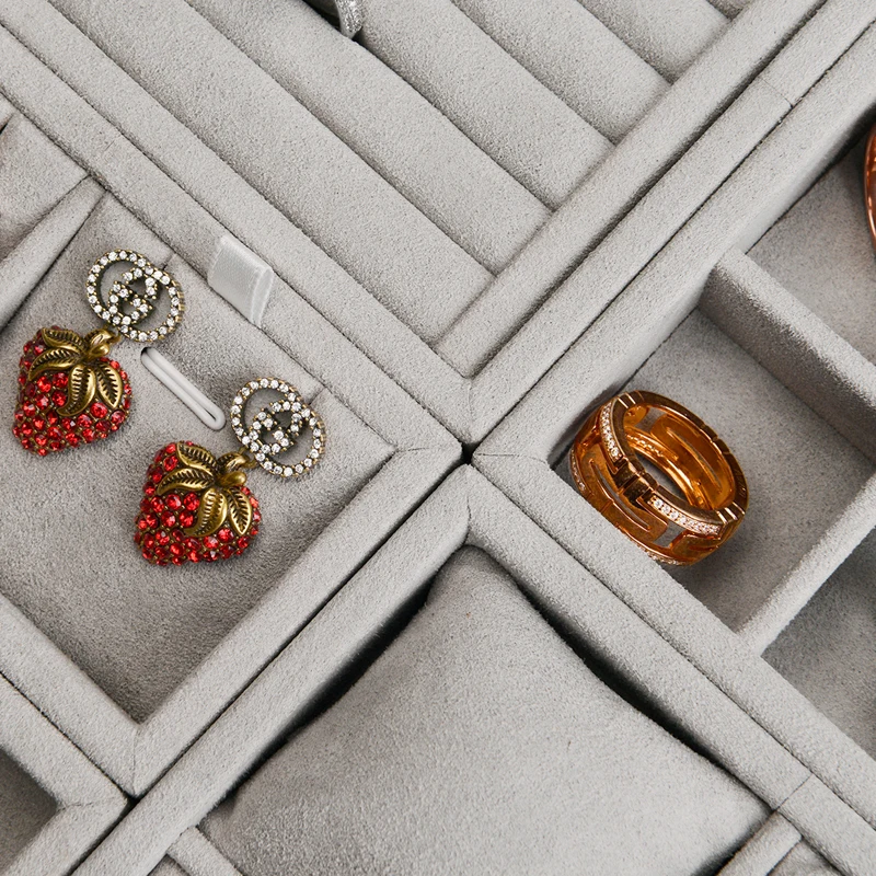 Oirlv Jewelry Display Tray Microfiber Jewelry Display Organizer Gray Ring Necklace Bracelet Storage Case  for Jewelry Showcase