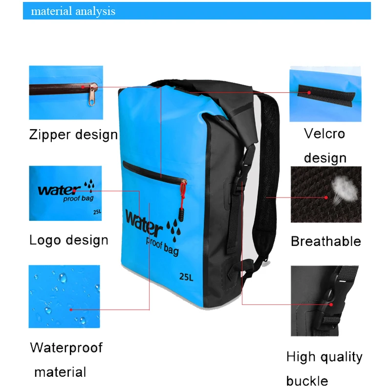 Mochila impermeable de 25L para exteriores, bolsa seca, cubo flotante, bolsas de almacenamiento para canoa, pesca, Rafting, natación, kayak