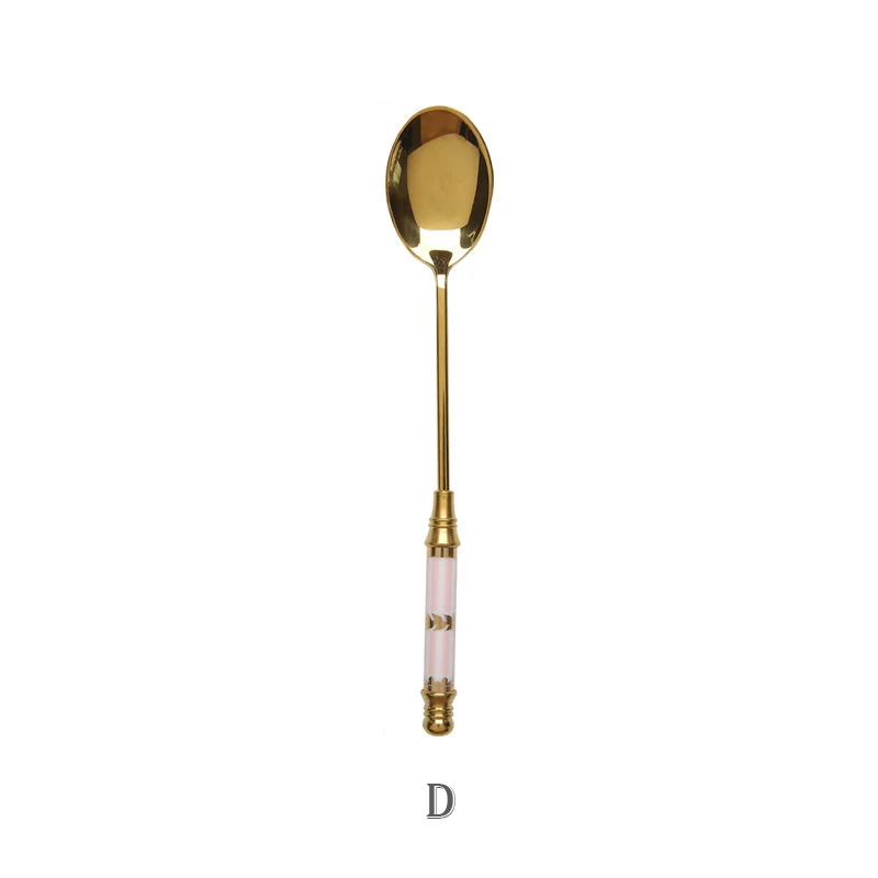 Edelstahl Dessert Löffel Keramik Langen Griff Eis Löffel Teelöffel Gold Kaffee Kuchen Obst Milch Löffel Küche Geschirr – Detail 12