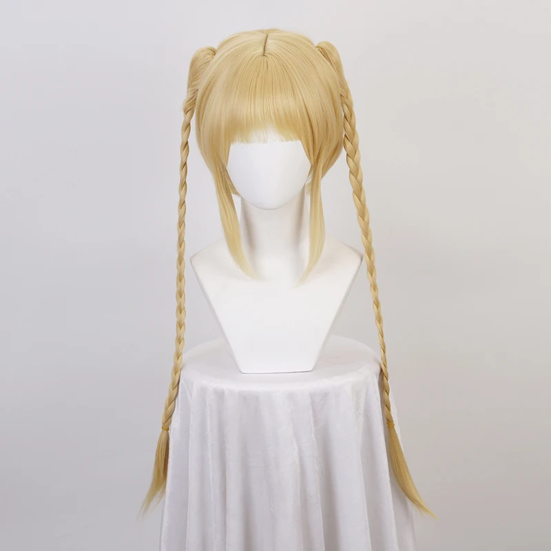 Peluca de Cosplay de Darwin's Game Karino Shuka, trenzas largas, coletas doradas rubias, pelucas de pelo sintético resistentes al calor + gorro de peluca