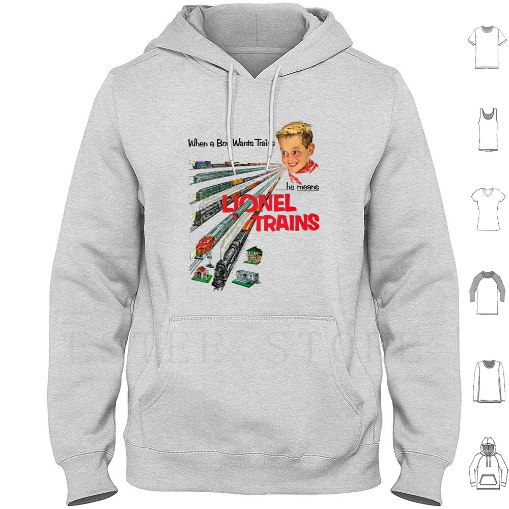 Deseo navideño de los chicos americanos de los años 50. Lionel Train Set Sudaderas con capucha Conjunto de tren de manga larga Navidad Lionel Hornby
