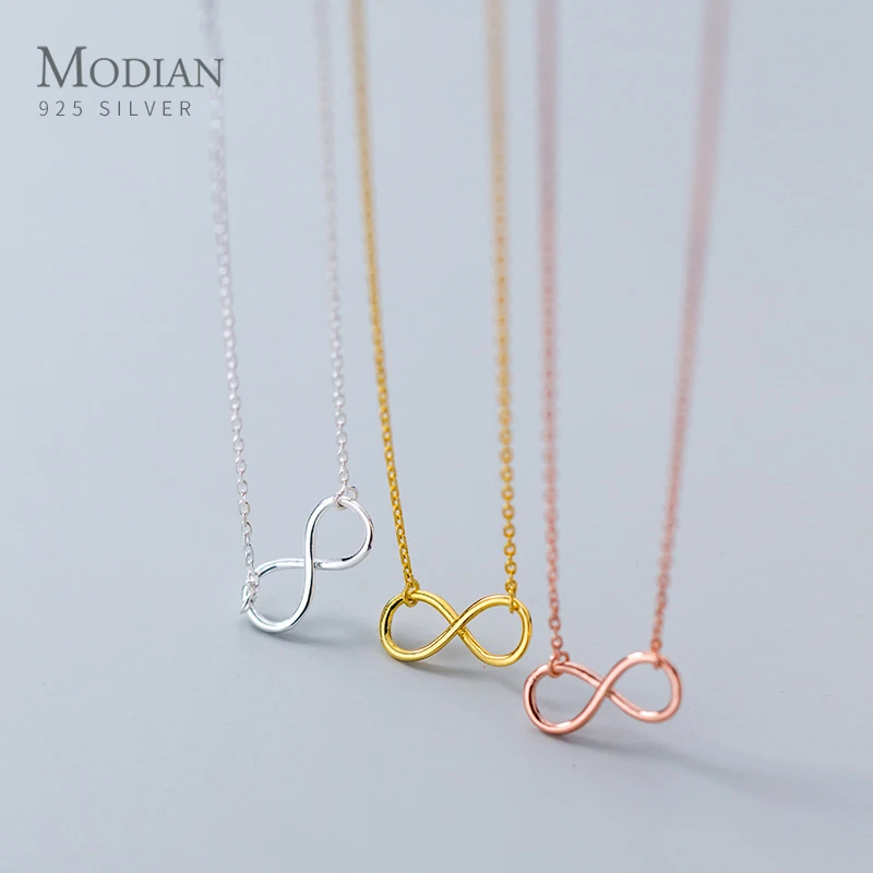 Modian Authentic 925 Sterling Silver Infinite Love Neckalce for Women Rose Gold Color Gold ColorStatement Jewelry Bijoux