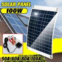 100W Semi-Flexible Solar Panel Kit With 50A/60A/80A/100A Solar Controller Solar Cells for Car Yacht RV 12V/5V Battery Charger