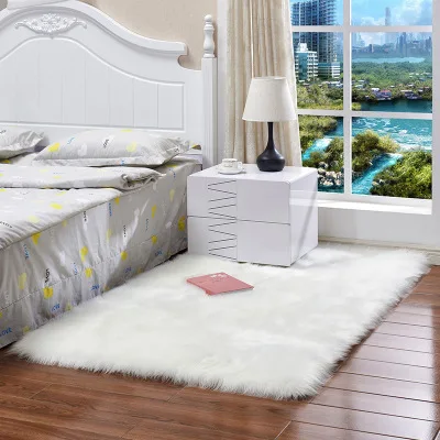 Rectangle Soft Faux Sheepskin Fur Area Rugs For Livingroom Bedroom Floor Shaggy Silky Plush Carpet White Faux Fur Rug Dropship