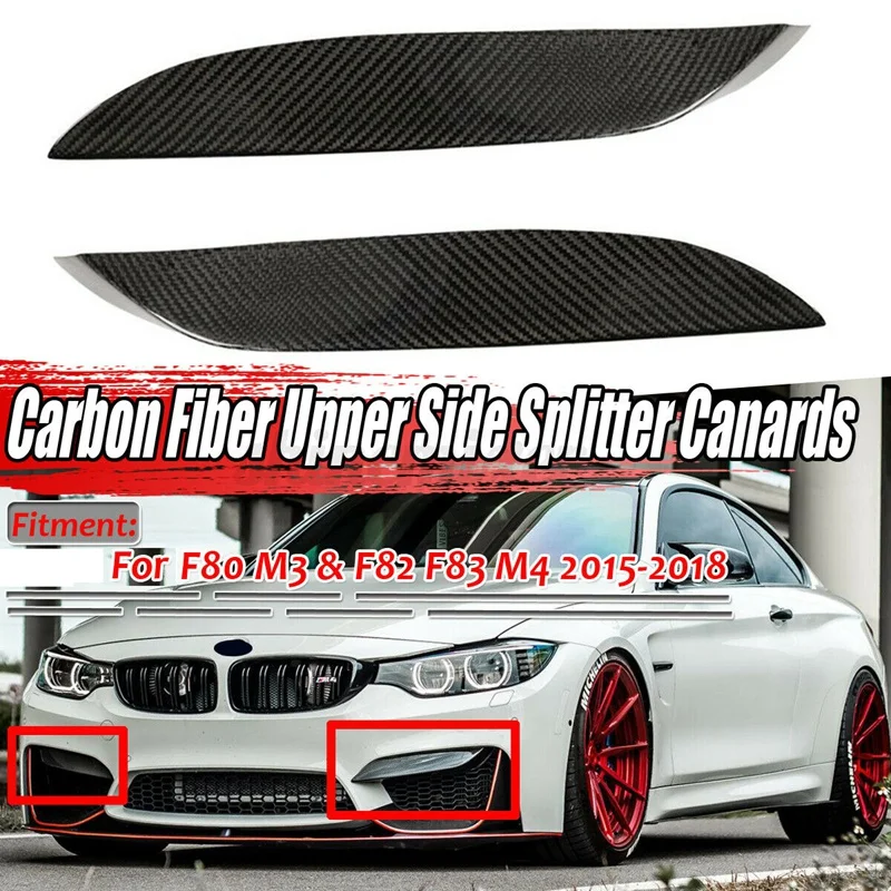 Car Real Carbon Fiber Front Bumper Side Splitter Canards Lip Spoiler For-BMW F80 M3 F82 F83 M4 2015-2018