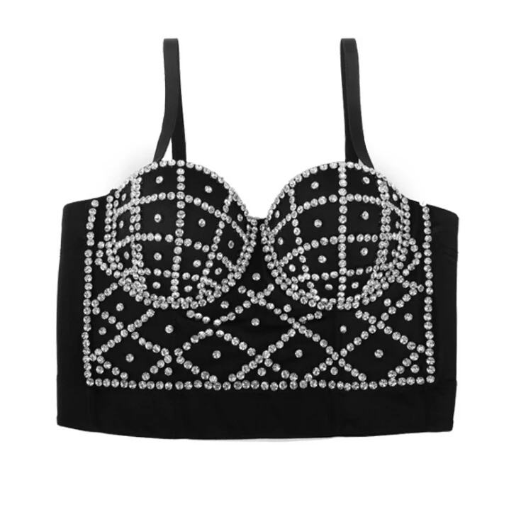 Corselets Sexy pour femmes, perles acryliques strass, soutien-gorge Bustier Push Up, Slim Fit, Bralette, haut court, gilet, grande taille