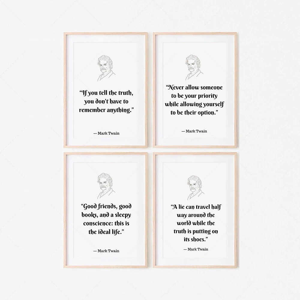 Mark Twain 4 sets of digital quotations, digital wall art decoration, Twain inspirational quotations, brand Twain phrases mural
