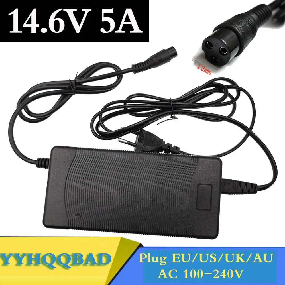 

14.4 or 14.6V 14.6V5A charger for 4Series 3.2V*4series Lifepo4 battery pack 3-Prong Inline Connector