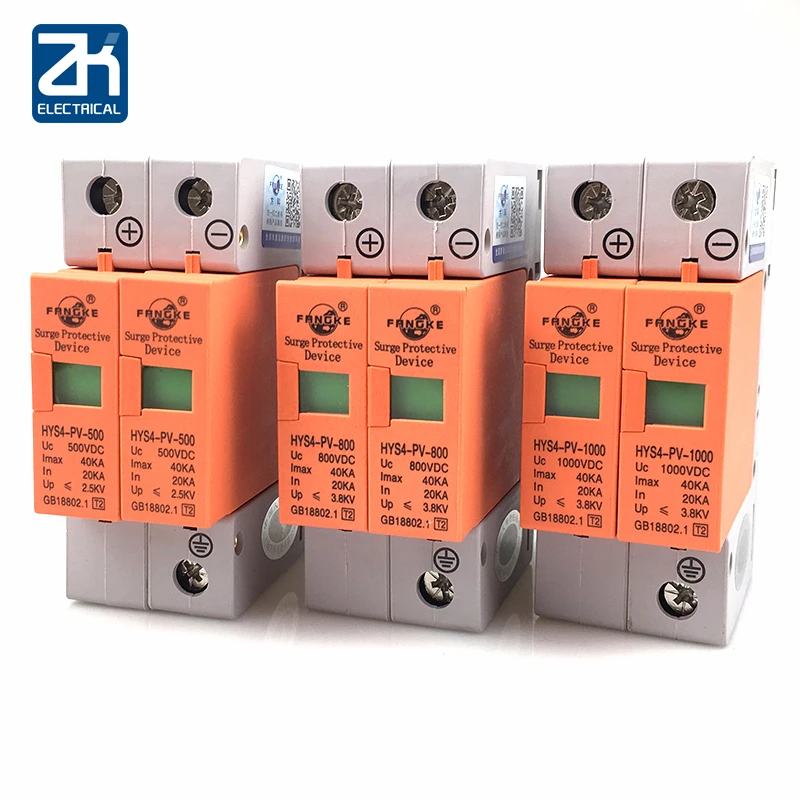 Dc 1000V 800V 500V 20ka~40ka 2P 2Pole Spd House Surge Protector Protective Low-voltage Arrester Device  35mm Din Rail