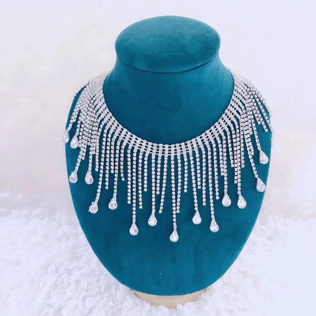 Fashion luxury crystal tassel Drop Necklace sexy women's luxury Rhinestone long Tassel Necklace collar jewelry gifts wholesale