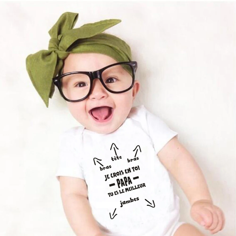 

Cotton Baby Bodysuit Cute Summer Baby Romper Papa Tu Es Le Meilleur Body Baby Boys Girls Clothes Outfits Baby Wear Dad's Gift