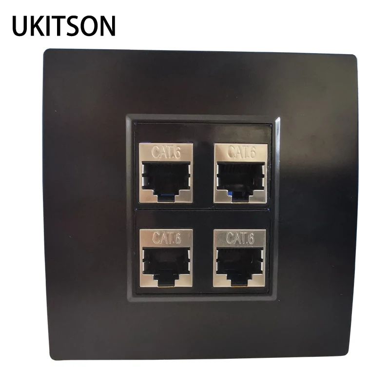 Czarny kolor RJ45 Płyta czołowa z 4 portami Osłona żeńska do żeńskiego gniazda CAT6 Jack LAN Wtyczka do biura Dom Szkoła Internet Wtyczka