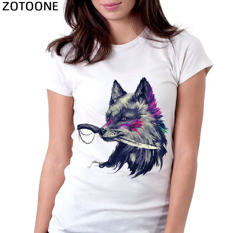 ZOTOONE Cute Animal Iron On Transfers for Clothing Wolf Panda Dog Patch Sticker DIY Kids Thermal Heat Transfer T-shirt Printed G