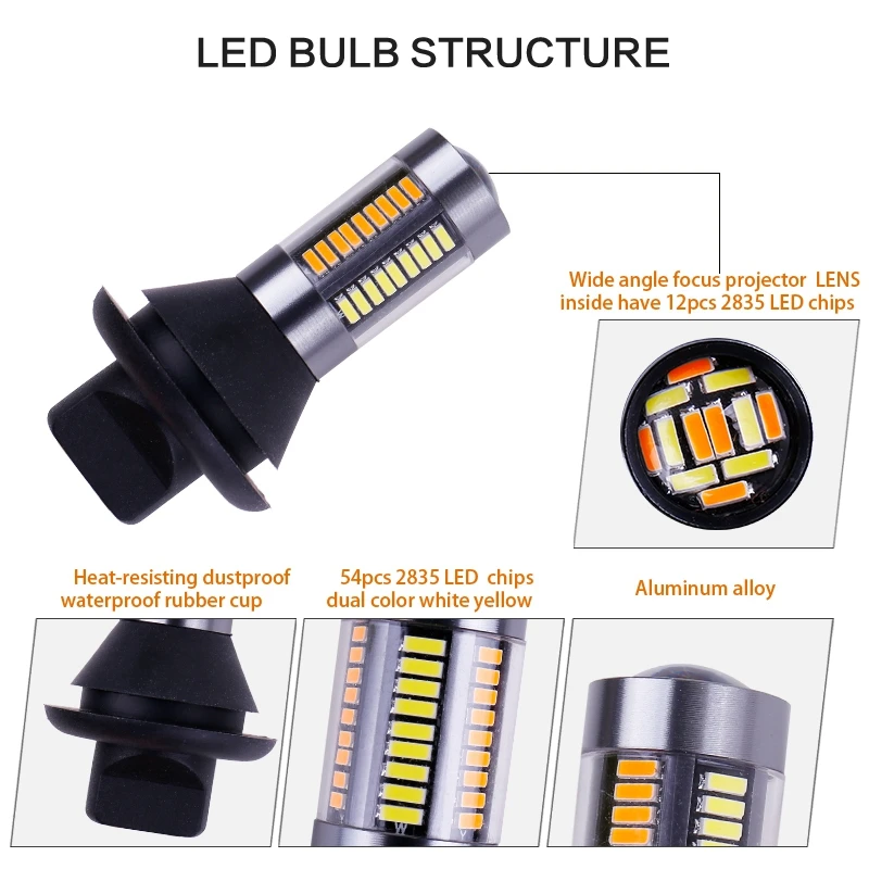 2 pezzi Led bicolore Drl indicatore di direzione 12V 66Smd 4014 da bianco a giallo con decodificatore luci di marcia diurna Bau15S 1156