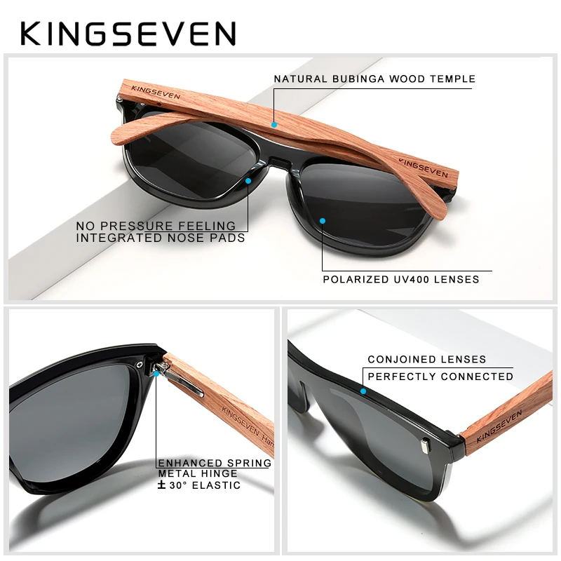 KINGSEVEN Women's Glasses Natural Bubinga Wooden Sunglasses Men Polarized Fashion Sun Glasses Original Wood Oculos de sol