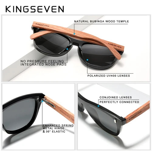 Imagen 2 del producto KINGSEVEN-gafas de sol de madera Natural para hombre y mujer, lentes polarizadas a la moda, originales
