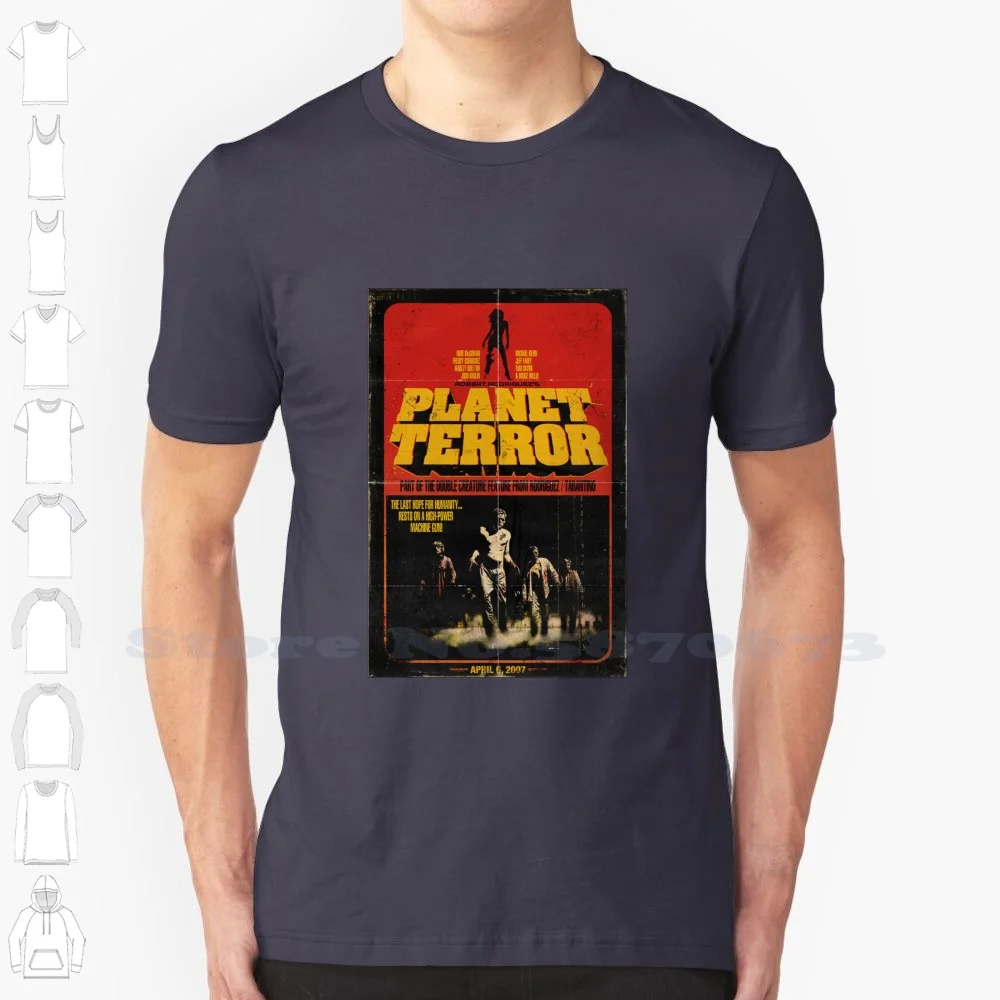 Planet Terror Poster 100% Cotton T-Shirt Planet Terror Grindhouse Quinton Tarantino Death Proof Horror Retro 70S Style Dawn Of