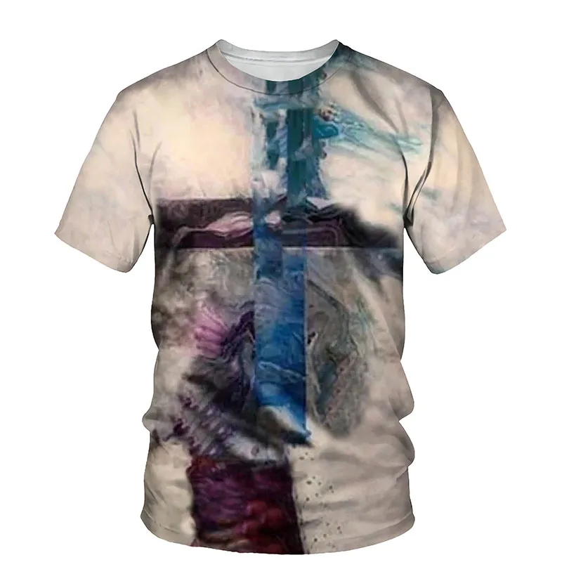 3D Cross Print Men T-shirt Jesus 2021 Summer O Neck Short Sleeve Tees Tops Christian Style Male Clothes Fashion Casual T-shirts