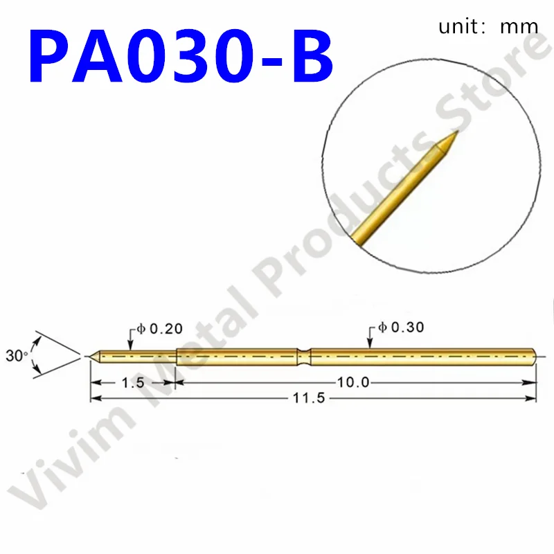 20/100PCS PA030-B Spring Test Pin PA030-B1 Test Needle Probe P030-B Dia 0.30mm Length 11.50mm Spring Detection P030-B1