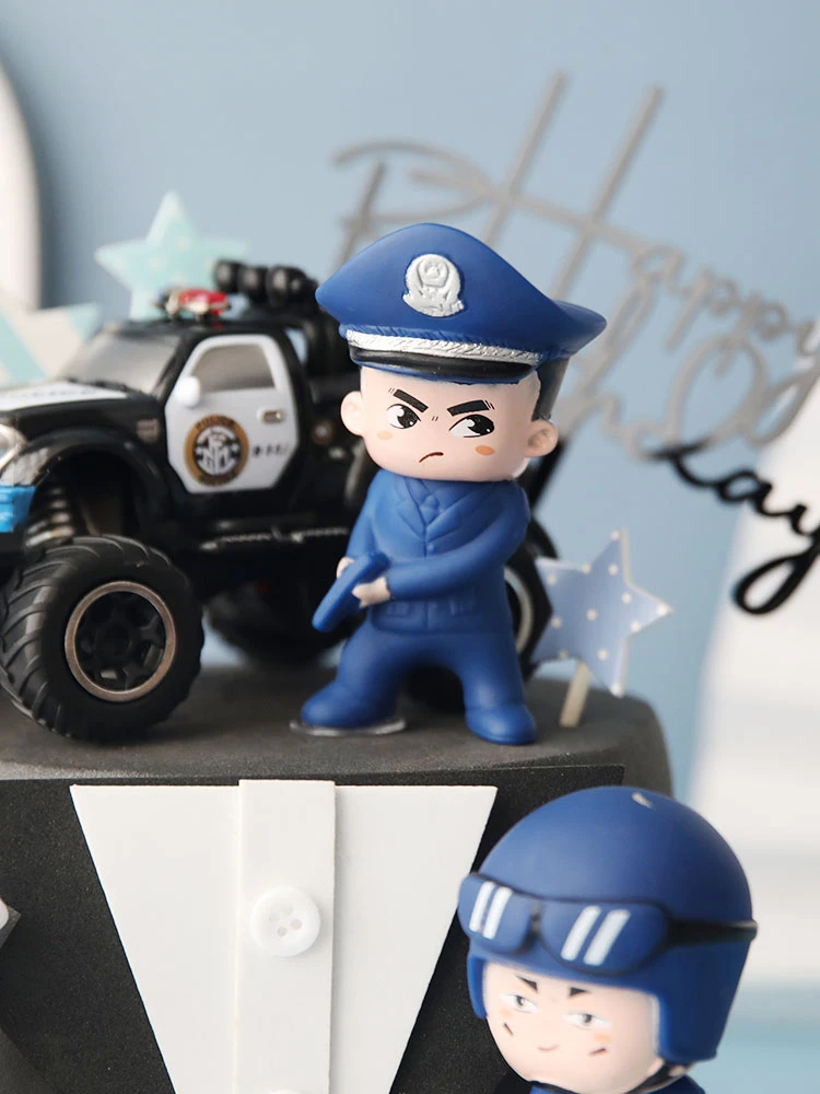 Happy Birthday Party Cake Topper Picks Decoration Hero Policemen Traffic Police Policewoman Male Policeman Plane Handcuffs