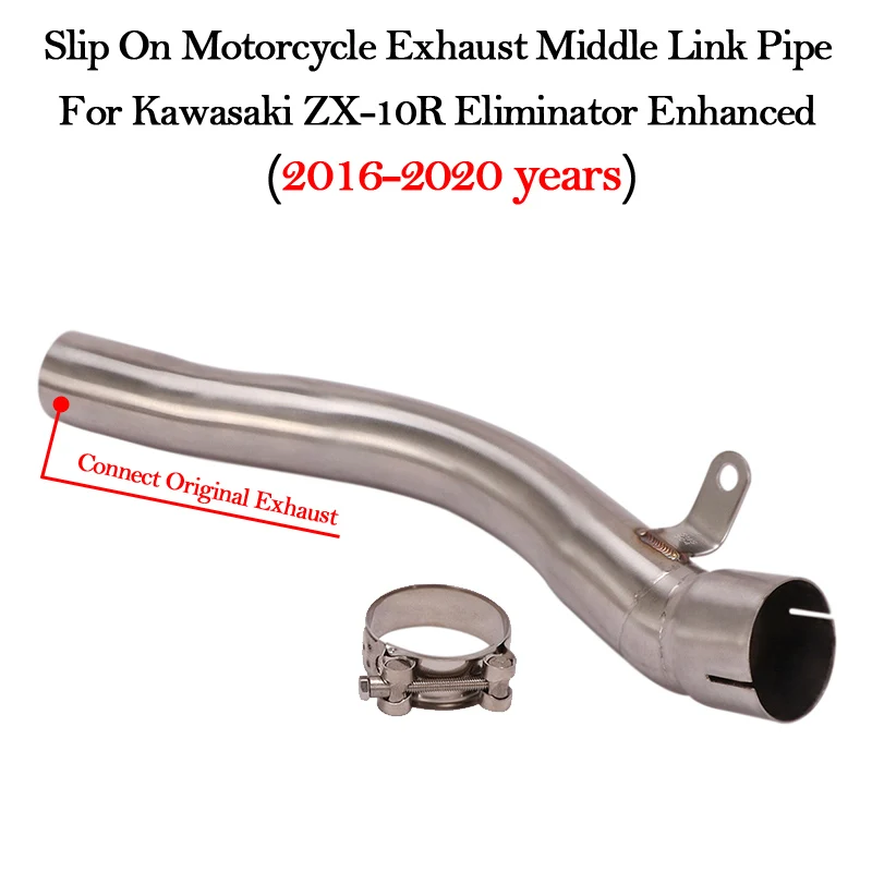 

Slip On For Kawasaki ZX-10R ZX10R 2016 17 18 19 2020 Motorcycle Exhaust Catalyst Deleted Middle Link Pipe Escape Muffler Tube