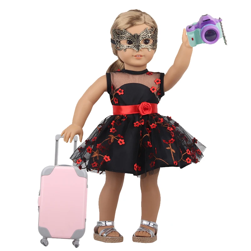 Fashion Doll Accessories Clothes Travel PU Suitcases For 18'' American Toys For Girl's Gift Mini Camera,43 cm Reborn Dolls