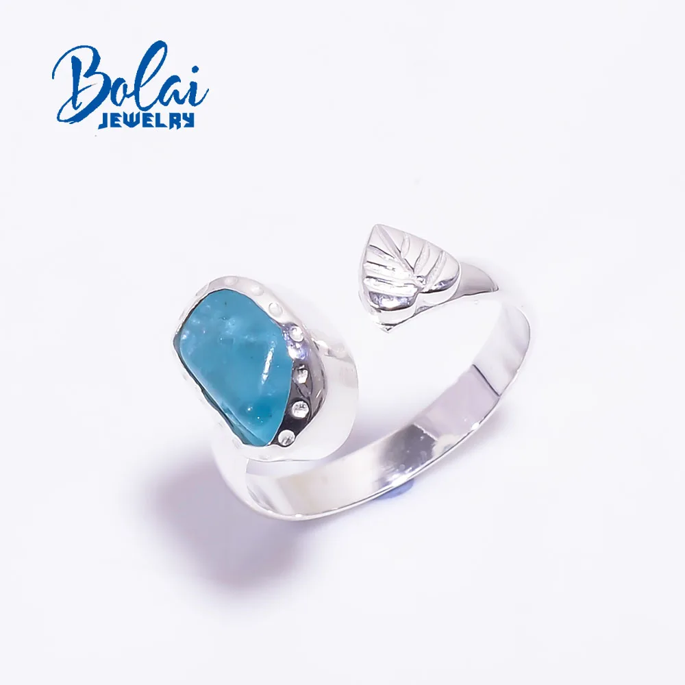 Bolai,2021 new  handmade Ring 925 sterling silver fine jewelry natural apatite gemstone rough women  ring