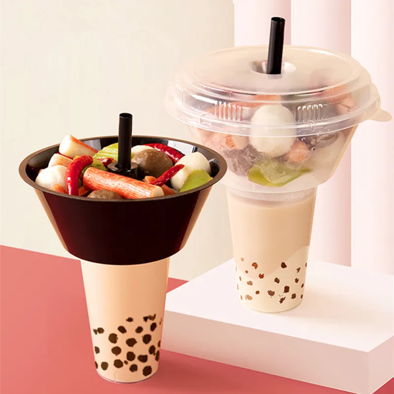 25pcs Net red disposable milk tea hot pot cup fruit tray steak cup drink juice snack cup 500ml 700ml packaging clear plastic cup