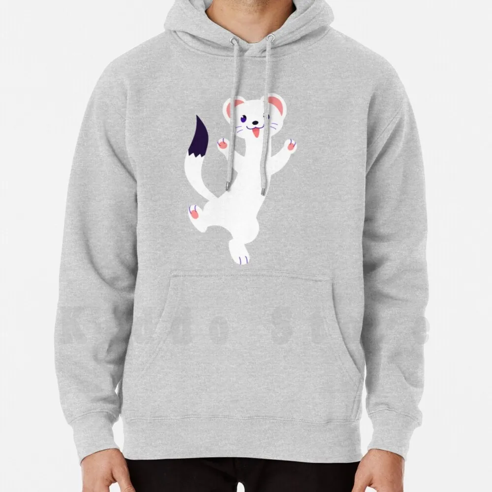 Happy Ermine! Hoodie Long Sleeve Ermine Cute Winter Stoat White Weasel Pantalaimon