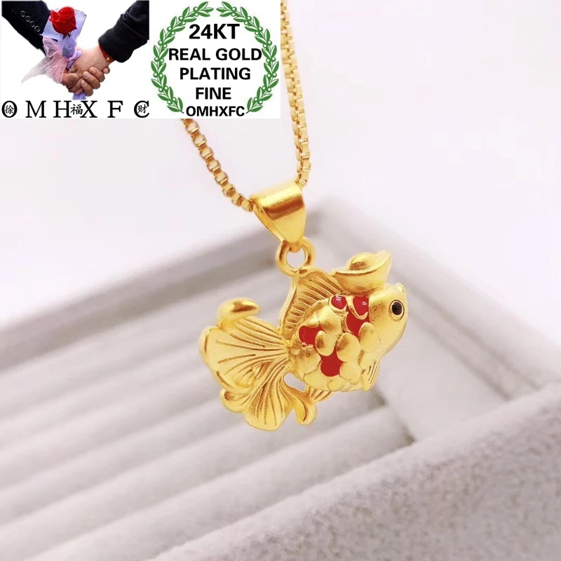 

OMHXFC Jewelry Wholesale YM334 European Fashion Fine Woman Girl Party Birthday Wedding Gift Carp Fish 24KT Gold Pendant Charm