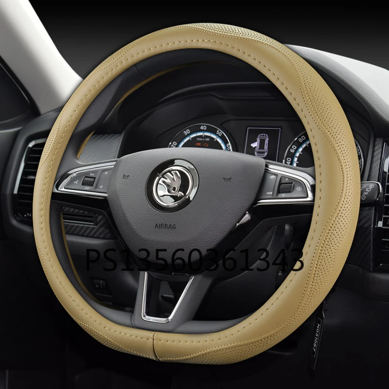 For Skoda steering wheel cover leather Octavia Combi Kodiak Kamiq Rapid Karoq car grip cover